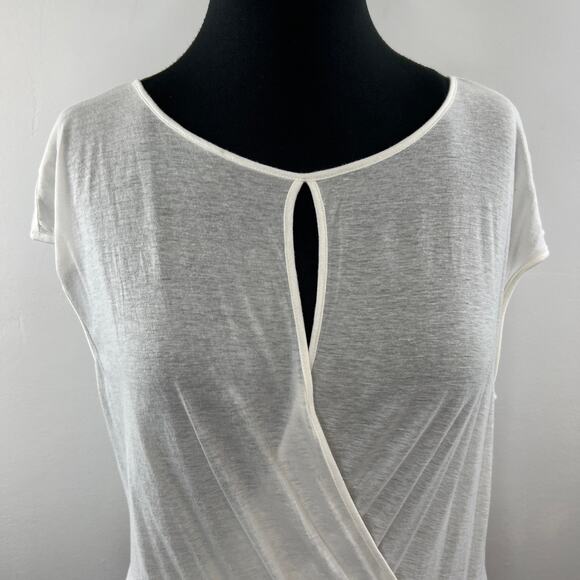 THEORY Diona Off White Short Sleeve Faux Wrap Crossover Blouse Top Size L - Picture 2 of 11